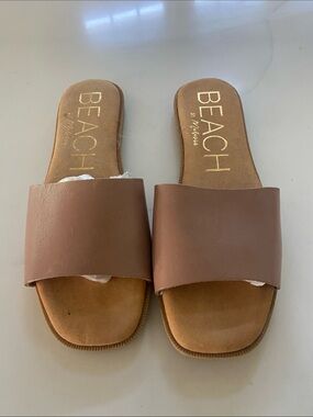 Metro Brown Slide Sandals with Gold Logo